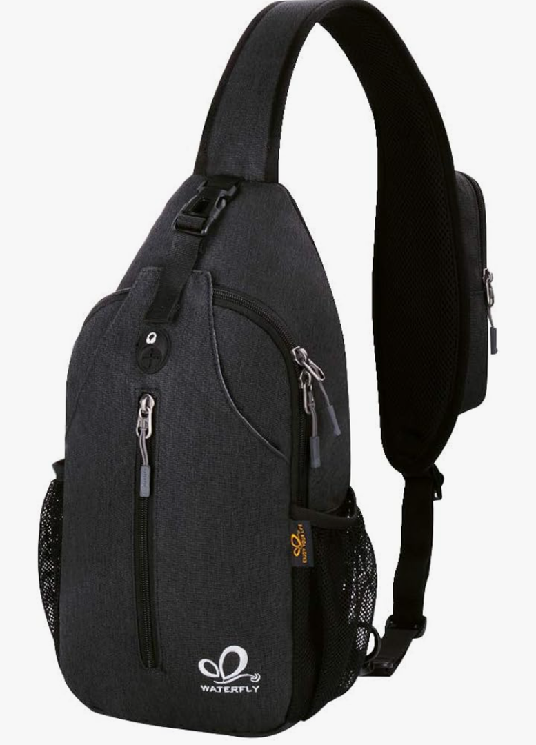WATERFLY Crossbody Sling Backpack Sling Bag Travel Hiking Chest Bag Daypack (Black)
