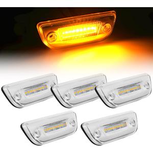 5PCS Amber LED Cab Marker Roof Running Lights Fits for Kenworth T680 T700 T880 & Peterbilt 579, Clear Lens 9-LED High Brightness Clearance Marker Lamps, Waterproof Top Roof Cabin Lights Kit