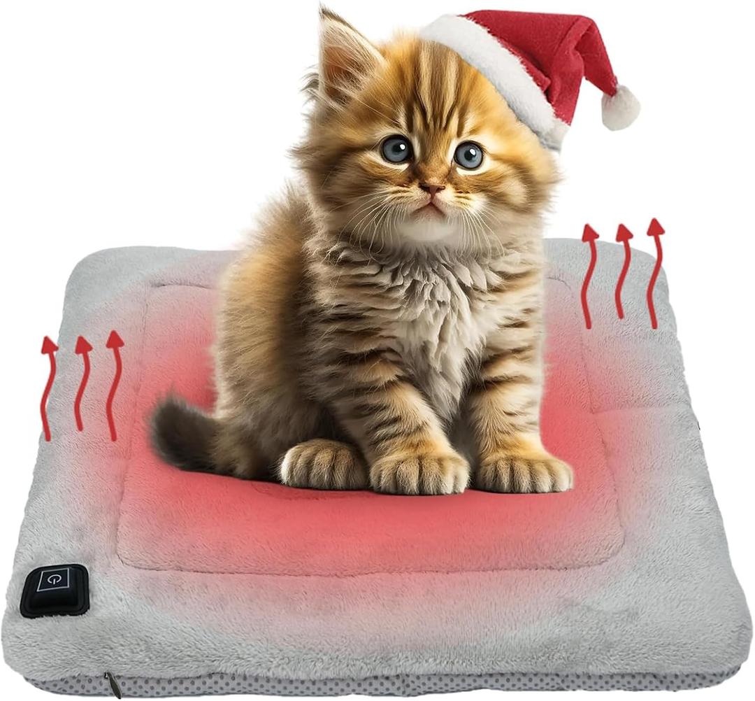Pet Heating Pad, Temperature Adjustable Electric Heating Pad for Dogs and Cats, Indoor/Outdoor 18" x 18" Graphene Heated Cat Dog Bed Mattress, Without Power Bank