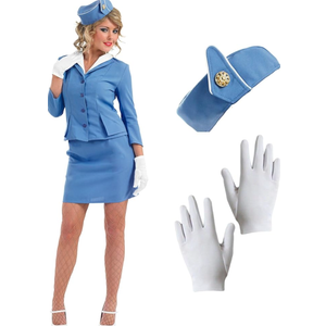 fun shack Flight Attendant Costume Women Blue, Retro Airline Stewardess Outfit for Women, Vintage Stewardess Attire, S
