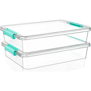 Jeffbaubl 2 Pack 6 Qt Plastic Storage Bins with Lids, Clear Art Supply Storage Organizer, Arts Crafts Organizing Containers, Stackable Plastic Bins Art Containers for Home Office Supplies, 9.44 × 12.48 × 2.75 inches