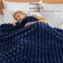 Exclusivo Mezcla Queen Size Flannel Fleece Blanket, Super Soft Striped Jacquard Bed Blanket, Lightweight Fuzzy Cozy for All Seasons, 90x90 Inches, Navy Blue