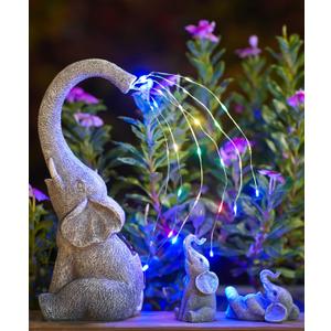 Qeeman Solar Elephant Statues for Garden Decor: Outdoor Sculptures for Lawn Ornaments - Porch Patio Balcony Front Yard Christmas Birthday Gifts for Mom Grandma Women