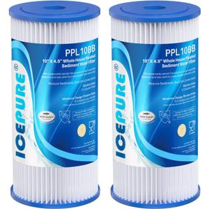 ICEPURE 5 Micron 10" x 4.5" Whole House Sediment Pleated Water Filter Replacement for GE FXHSC, Culligan R50-BBSA, Pentek R50-BB, DuPont WFHDC3001, W50PEHD, GXWH40L, GXWH35F for Well Water, 2PACK