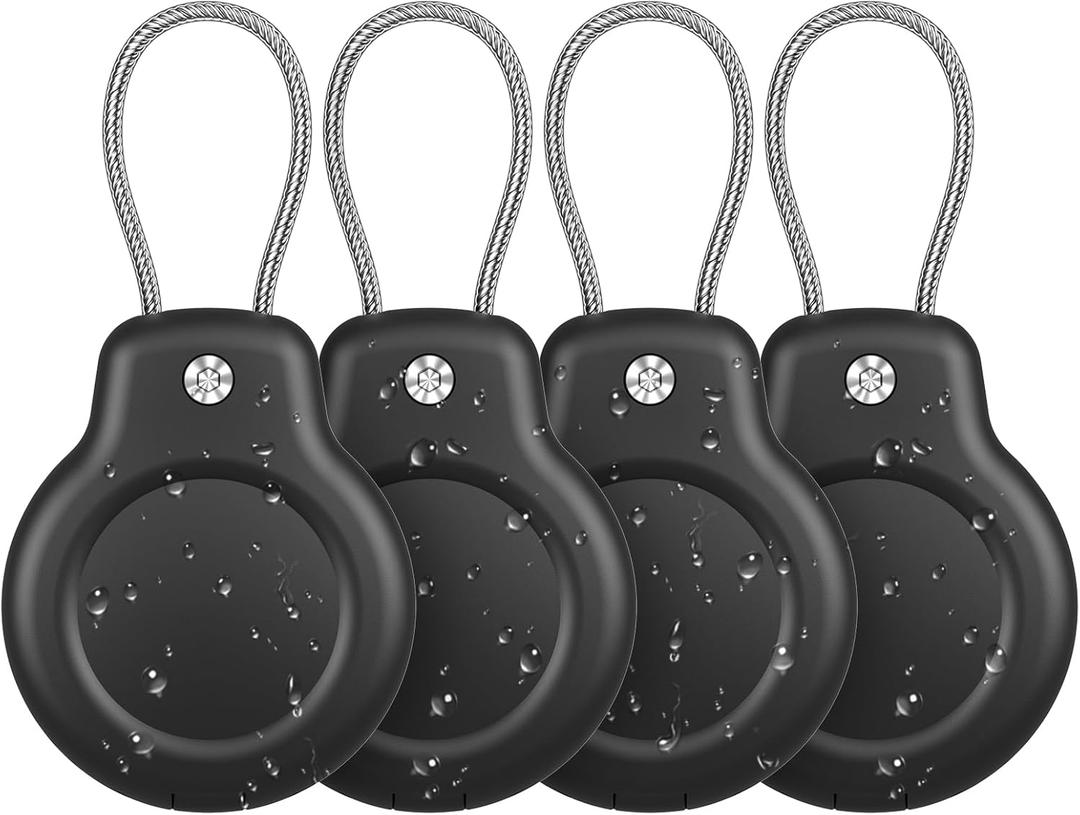 for AirTag Holder Waterproof Case with Keychain, Hidden Air Tags-4 Pack for Apple Air Tag Holder with Wire Cable Lock Key Ring Chain Air Tagholder Accessories for GPS Item Tracker Kids,Keys,Luggage (Dark Black/Black/Black/Black)