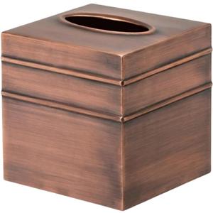 Monarch Abode Tissue Box Cover Square  Handcrafted Border Embossed Antique Copper Metal Tissue Holder Box for Bathroom Accessory, Aesthetic Decorative Facial Napkin Cube for Modern Home Decor