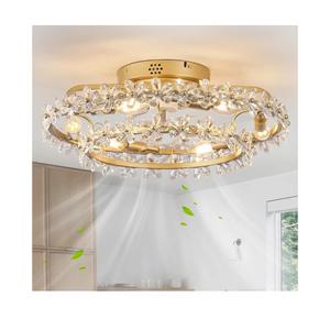20" Chandelier Fan Bladeless Ceiling Fan with Light, Boho Fandelier Caged Ceiling Fans with Lights and Remote, Modern Flower Ceiling Fan with Light for Girl's Bedroom, Living Room