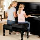 Adjustable Height Duet Piano Bench with Independent Seat and Storage, Heavy-Duty Wooden Leg Piano Stool with Waterproof Padded Cushion, Musician Stool for Piano, Keyboard, Black, 14.57 x 38.2 x 18.5 inches