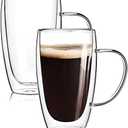 1Pack 15 Oz Double Walled Glass Coffee Mugs with Handle,Large Insulated Layer Coffee Cups,Clear Borosilicate Mugs,Perfect for Cappuccino, Tea, Latte, Espresso, Hot Beverage, Wine, Microwave Safe