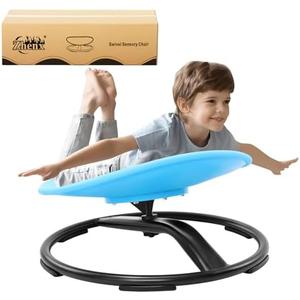 Zhenx Spinning Chair for Autistic Kids (3-18 Years), Sensory Swivel Chair for Teens with ADHD/Autism – 21×19 Inch 220LBS Weight Capacity Seat – Sit and Spin Calming Toy for Body Balance (Blue)