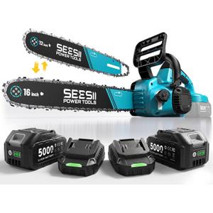SEESII 40V 16 Inch & 12 Inch Cordless Electric Chainsaw 2×5.0Ah Batteries