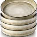 LIANYU Pasta Bowls, 8.25 Large Bowl Sets of 4, Stoneware Round Shallow Dinner Plates for Meal, Ceramic Salad Serving Plate for Cereal, Soup, Dishwasher & Microwave Safe, Sandy Beige