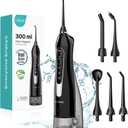 COSLUS Water Dental Flosser Teeth Pick: Portable Cordless Oral Irrigator 300ML Rechargeable Travel Irrigation Cleaner IPX7 Waterproof Electric Flossing Machine for Teeth Cleaning C20(F5020E) (Black)