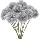 12-Pack Artificial Chrysanthemum Ball Flowers, 11 Inch Faux Chrysanthemum Silk Bouquets Real Touch Faux Flowers for Home/Wedding/Christmas/Party[Silver]