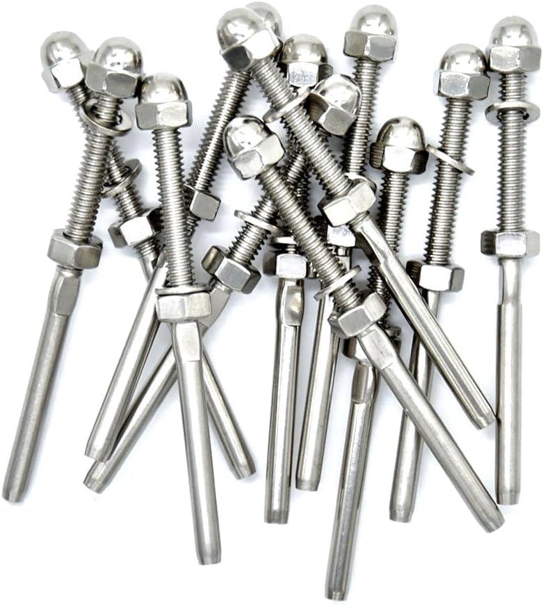 12 Pack 3/16" Cable Railing Swage Threaded Stud Tension End Fitting for 3/16" Cable Deck Railing,Deck Stair Threaded End Fitting for 2"x2" Wood/Metal Post