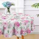 Spring Summer Pink Flower Round Tablecloth 70 x 70 Inches, Rose Peony Floral Decorative Dining Table Cloth, Seasonal Dinner Table Cover Picnic Party Decoration