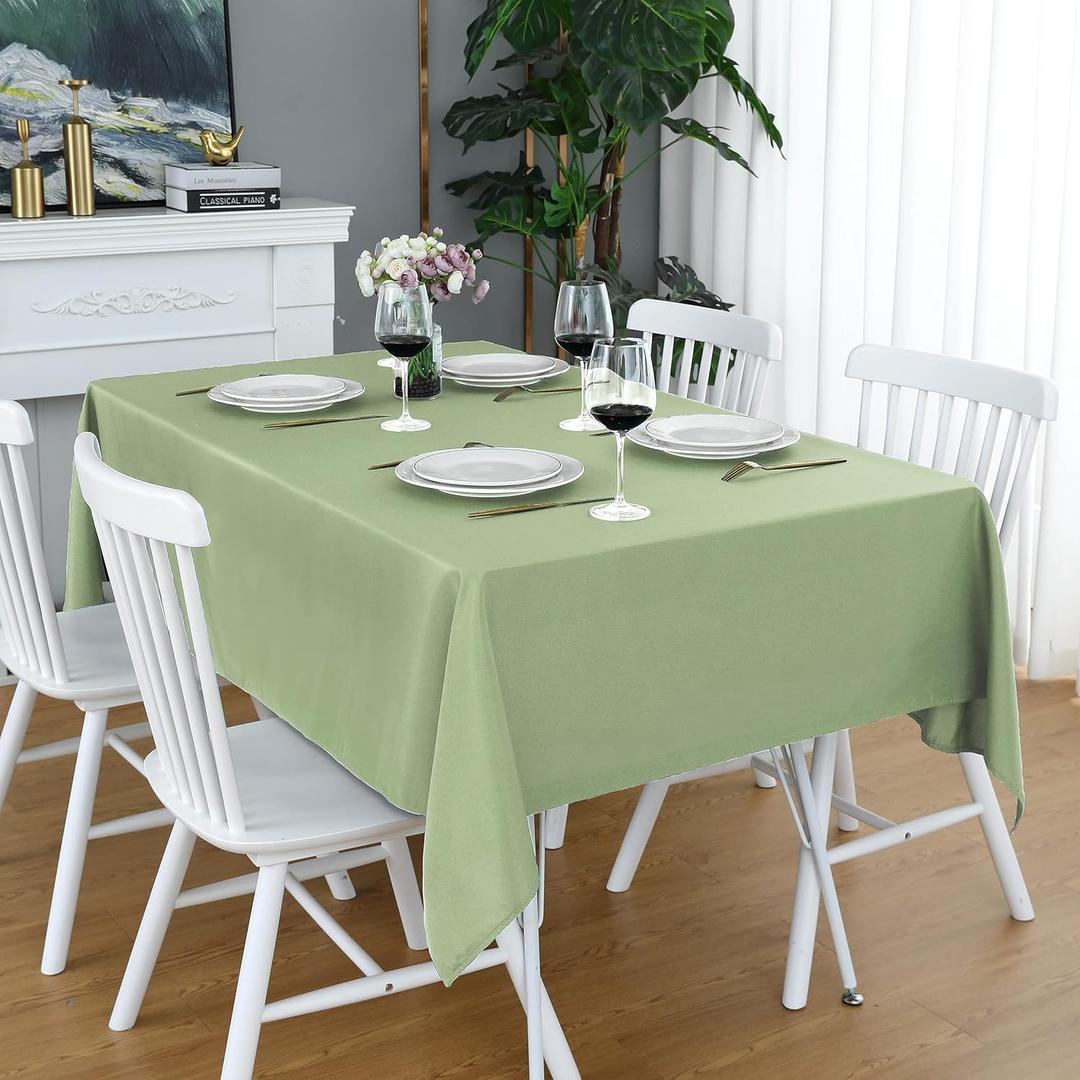 FOLINS&HOME Sage Green Rectangle Tablecloth - 60 x 102 Inch Light Green Wrinkle Free Waterproof Polyester Table Cloths, Spillproof 210 GSM & Washable Table Cover for Party, Banquet, Oblong/Rectangular