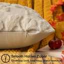 Beige Fall Leaf Throw Pillow Covers 18x18 Inch Set of 2, Soft Faux Fur Ginkgo Patterned Accent Pillow Cases for Couch Sofa Farmhouse Autumn Harvest Holiday Decorations