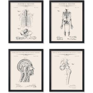 Poster Master 4-Piece Anatomy Blueprint Poster - Skeleton Patent Print - Anatomical Head Art - Educational Design - Science Design - Technical Drawing - Library or Clinic Decor - 8x10 UNFRAMED