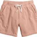 JEMLDL Men's Corduroy Shorts 5 Inch Inseam Drawstring Elastic Waist Lightweight Casual Summer Beach Shorts with Pocket (Pink, XL)
