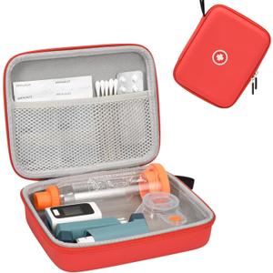 Hard Travel Case for Asthma Inhaler, Inhaler Spacer Case for Kids and Adults, Masks, Red (Bag Only)