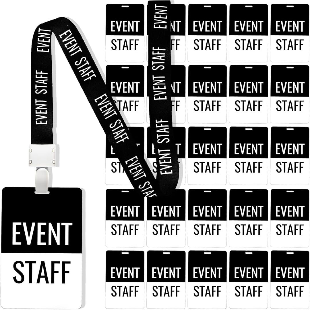 25 Sets Event Staff Lanyard with PVC Pass Card, Black Breakaway Lanyard, Badge Holder, ID Holder for Backstage School Concert Party Birthday Gaming
