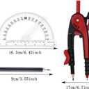 3 x Unjoo Compass and Protractor Set, 6 Inch Protractor with Swing Arm (Red)