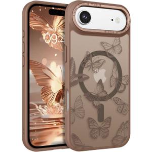 BENTOBEN for iPhone Air Case,Cute Butterfly Pattern iPhone 17Air Magnetic Case [Compatible with MagSafe] Translucent Matte Slim Shockproof Women Protective Cover for iPhone Air 6.5",Brown (Desert Titanium)