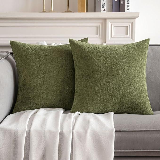 MIULEE Pack of 2 Sage Green Decorative Pillow Covers 24x24 Inch Soft Chenille Couch Spring Throw Pillows Farmhouse Cushion Covers for Home Decor Sofa Bedroom Living Room
