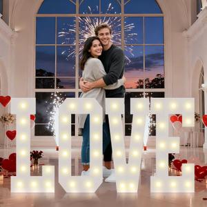 Pooqla 2.4FT Love Marquee Letters for Valentines Day Gifts for Him Her, Large Love Light Up Letters for Romantic Wedding Decor, Valentines Day Decorations for Party Decor Backdrop