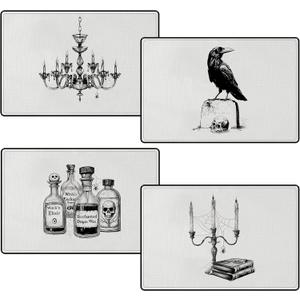 Set of 4 Halloween Placemat Decorations Gothic Place mats Set 12x18 Inch Vintage Washable Placemats for Home Party Kitchen Dining Holiday Decoration