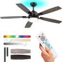 57-Inch Ceiling Fan with Lights and Remote, Top RGB LED & Dimmable Down Light, Ultra-Quiet, 6-Speed, Timer, Reversible Air Circulation Mode, All-Season Use for Bedroom, Living Room Black