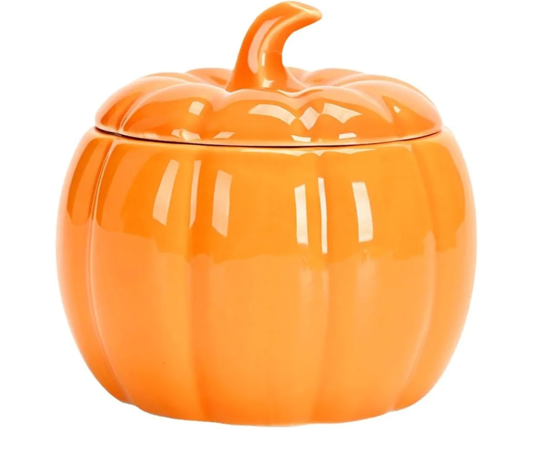 Glass Pumpkin Candy Jar with Lid Pumpkin Shaped Storage Bowl Decorative Candy Holder for Halloween Serving Home Suppl orange