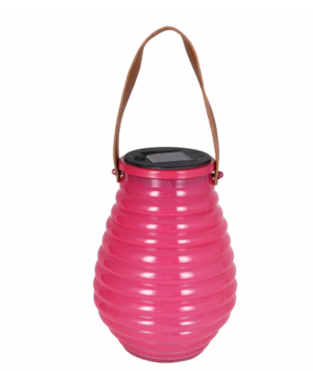 HD Designs Outdoors Solar Glass Lantern Pink 8In
