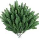 Hananona 50 Pcs Artificial Pine Branches Christmas Greenery Plants Pine Needles DIY Cedar Picks and Sprays Accessories for Christmas Garland Wreath Craft and Home Decor (50, Green)