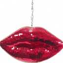 Hanging Disco Red Mirrored Lips, 9" L x 3.14'' W x 5.1''H, Cute Reflective Mirrored Lips Kiss Art Decor for Christmas Holiday, Weddings,Parties, Home,Office, Sparkly Handmade Gift, Red