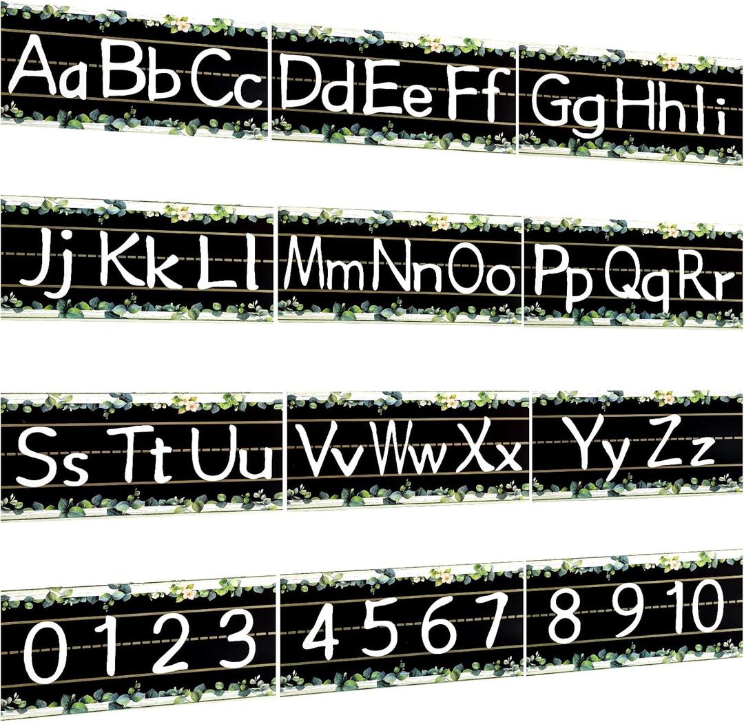 12Pcs Alphabet Bulletin Board Strips Set, Alphabet Line ABC Alphabet Banner Number Line Border Posters for Preschool Kindergarten Classroom Playroom Bedroom Wall Decor