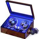 BEWISHOME Watch Winders for Automatic Watches, Automatic Watch Winder Box Watch Spinner with LED Light, 4 Watch Winder with Quiet Running Motor and 6 Storage Case for Man/Woman's Watches, Brown SYQ01Y