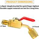 Mudder 7 Pcs Air Conditioning Refrigerant Compact Ball Valve 1/4 Inch for R410A R134A R12 R22 HVAC Adapter 5/16Inch Female to 1/4Inch Male(Gold,3 Angle Ball Valve, 4 Angle Adapter)