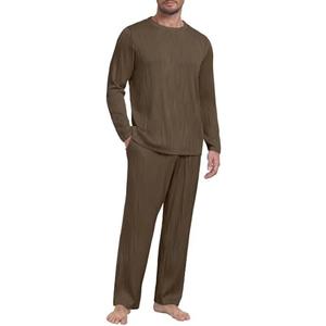 PrinStory Men's Pajama Set Soft Long Sleeve Shirts and Pants Mens Pjs Loungewear 2025 Outfits Coffee XL
