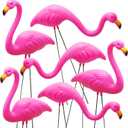 JOYIN Set of 6 Small Pink Flamingo Yard Ornament Stakes, 17" Plastic Flamingo Lawn Statues with Metal Legs for Sidewalks, Outdoor Garden Decor, Luau & Pool Party Decorations, 2 Styles