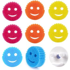 Scrub Dish Sponge Set - Color Variety Pack (8 Sponges & 1 Holder), Stain & Odor Resistant, Bpa Free, Scratch-Free Multipurpose Sponge
