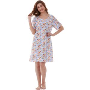 Nightgowns for Women, Women's Sleepwear Lightweight Cotton Nightdress, Crew Neck Sleepshirt Short Sleeve Loose Fit (Medium, Blue and Orange)