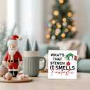 2 x What's That Stench Sign, Christmas Bathroom Wooden Box Sign, Farmhouse Home Decor, Bathroom Christmas Decor for Shelf, Funny Toilet Signs, Farmhouse Rustic Tiered Tray Decorations