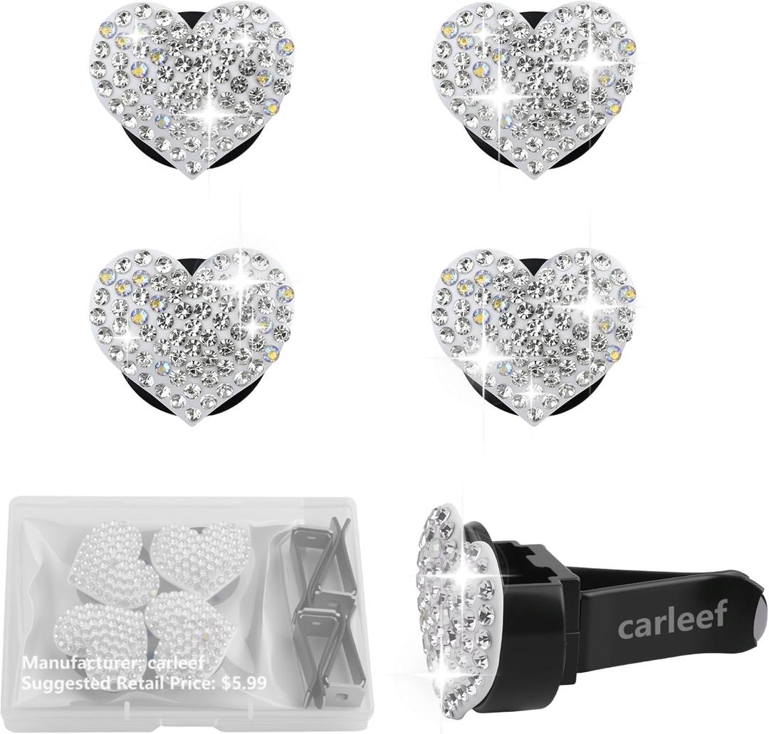 Carleef 4PCS Car Clips,Bling Car Decorations Car Accessories Interior for Cars,Trucks,SUVs (White)