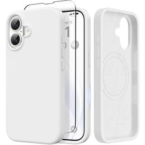 GONEZ Magnetic for iPhone 17 Case, [Compatible with MagSafe] Anti-Scratch Microfiber Lining & Screen Protector, Silicone Camera Control, Shockproof Slim Phone Cover 6.3 inch, White