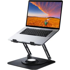 Laptop Stand for Desk, Adjustable Computer Stand with 360 Rotating Base, Ergonomic Laptop Riser for Collaborative Work, Foldable & Portable Laptop Stand, fits for All 10-16" Laptops (Black)