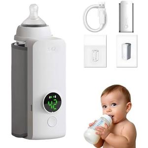 Portable Bottle Warmer for Travel, Rapid Warming with Battery-Powered Temperature Display, Waterless Milk Warming for Comfortable Baby Feeding On The Go