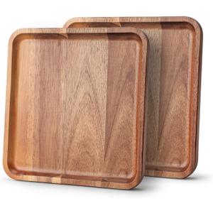 Wooden Tray Rectangle Platters Acacia Wood Serving Trays Home Decor Cheese Board Cake Appetizer Plates Kitchen Charcuterie Platter for Food Dish Dessert Snack Tray (Set of 2 Wooden Plates)