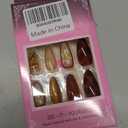 Medium Press on Nails Almond Fake Nails with Design Gold Foil Charms Flower Glue on Acrylic Nails Brown Stick on False Nails Artificial Full Cover Nail Supplies for Women 24 Pcs